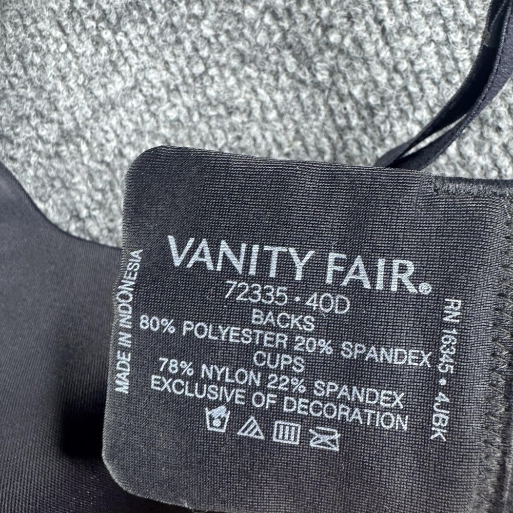 Vanity Fair T-Shirt Bra Womens 40D Black Lined Molded Back Closure Seamless - Picture 2 of 4
